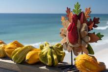 Festive Thanksgiving decor with Pensacola Beach in the background